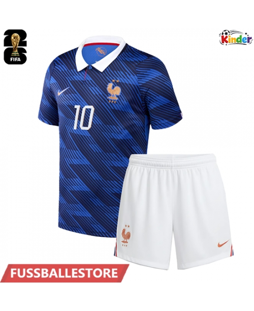 Günstige Frankreich Kylian Mbappe #10 Heimtrikotsatz Kinder WM 2026 Kurzarm (+ Kurze Hosen)
